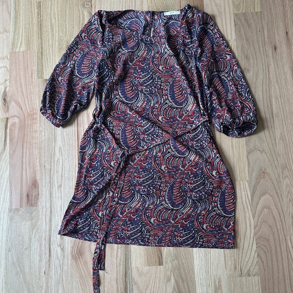 Ezra Red and Blue Paisley Long Sleeve Dress